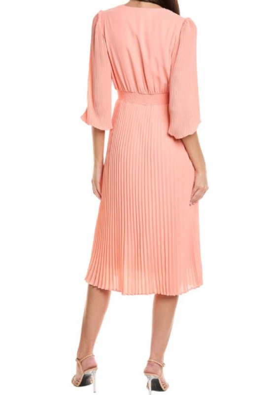 画像2: セール！Nanette Nanette Lepore ナネットレポー    アコーディオンプリーツミディドレス　サーモン  03104 (2)