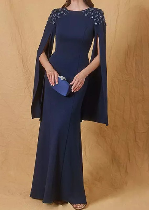 画像1: セール！Adrianna Papell アドリアナパペル　Crepe Beaded Cape Sleeve Gown  03031 (1)