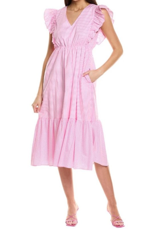 画像1: セール！Nanette Nanette Lepore ナネットレポー  ピンクストライプミディドレス  03103 (1)