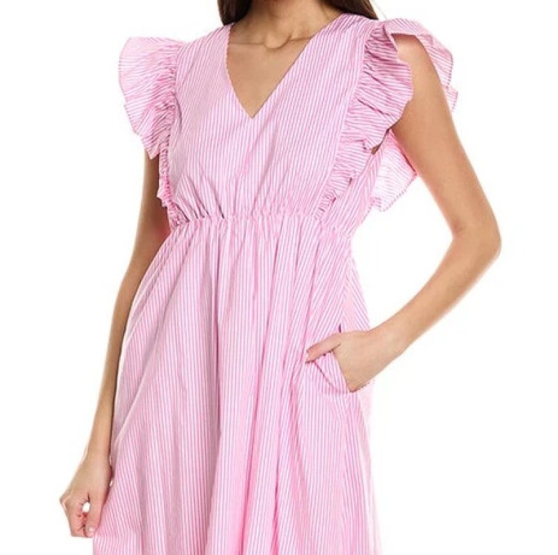 画像2: セール！Nanette Nanette Lepore ナネットレポー  ピンクストライプミディドレス  03103 (2)