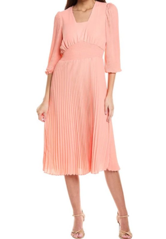 画像1: セール！Nanette Nanette Lepore ナネットレポー    アコーディオンプリーツミディドレス　サーモン  03104 (1)