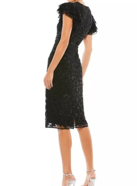 画像2: セール!Mac Duggal マックドゥガル Flounce Sleeve Beaded Midi Dress ブラック 05171 (2)