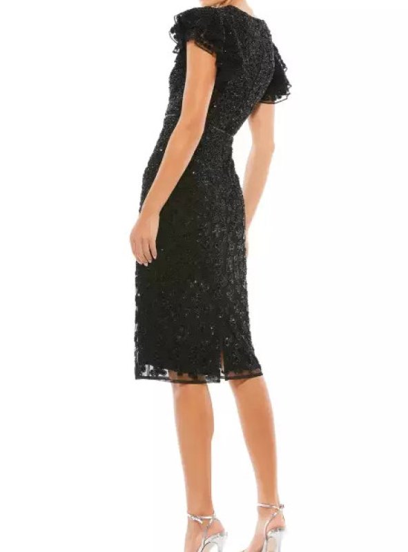 画像2: セール！Mac Duggal マックドゥガル　Flounce Sleeve Beaded Midi Dress　ブラック　05171 (2)