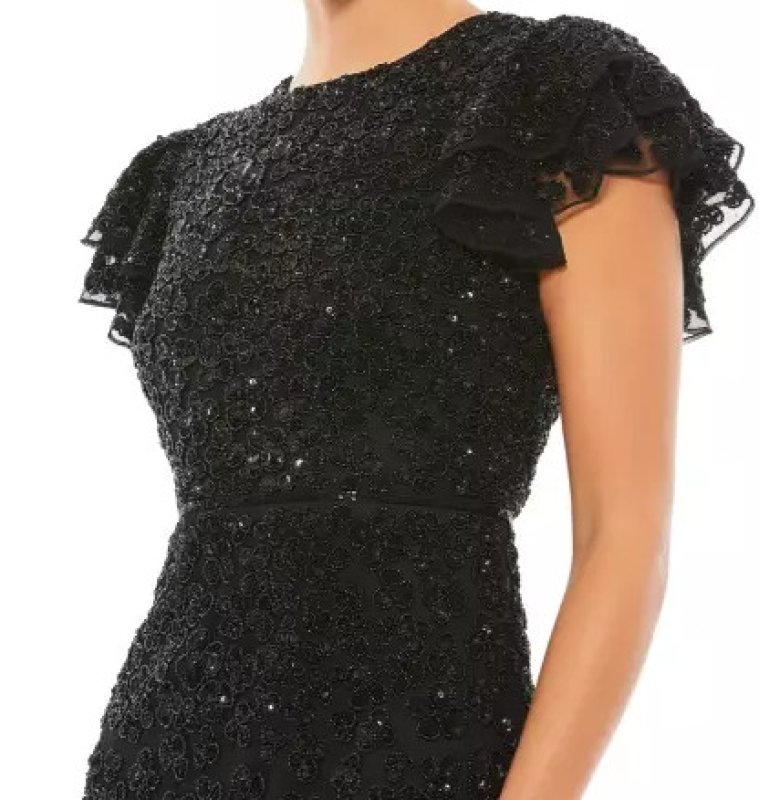 画像3: セール！Mac Duggal マックドゥガル　Flounce Sleeve Beaded Midi Dress　ブラック　05171 (3)