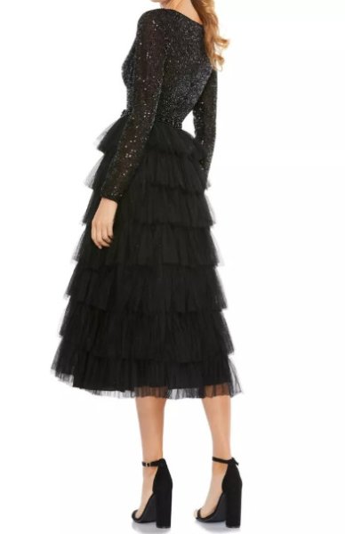 画像2: セール!Mac Duggal マックドゥガル Sequin Tiered Long Sleeve Tulle Cocktail Dress (2)