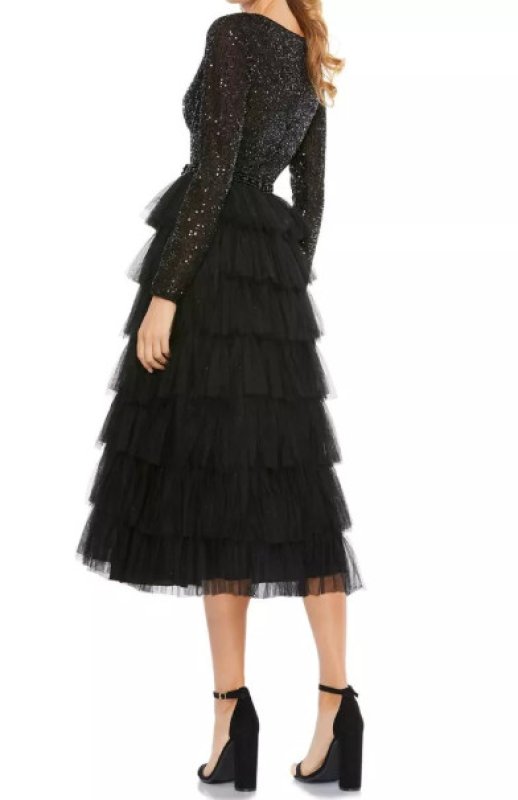 画像2: セール！Mac Duggal マックドゥガル　Sequin Tiered Long Sleeve Tulle Cocktail Dress (2)