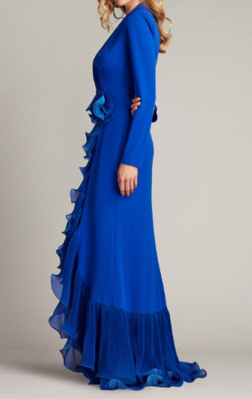 画像3: Tadashi Shoji タダシショージ   MALONE CASCADING RUFFLE GOWN 　ブルー (3)