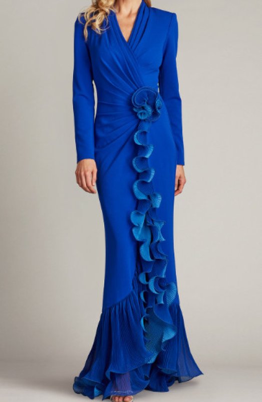 画像1: Tadashi Shoji タダシショージ   MALONE CASCADING RUFFLE GOWN 　ブルー (1)