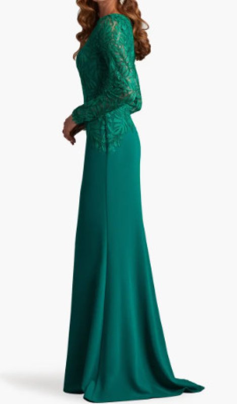 画像3: Tadashi Shoji  タダシショージ  Caliste Embroidered Crepe Gown   グリーン系  (3)