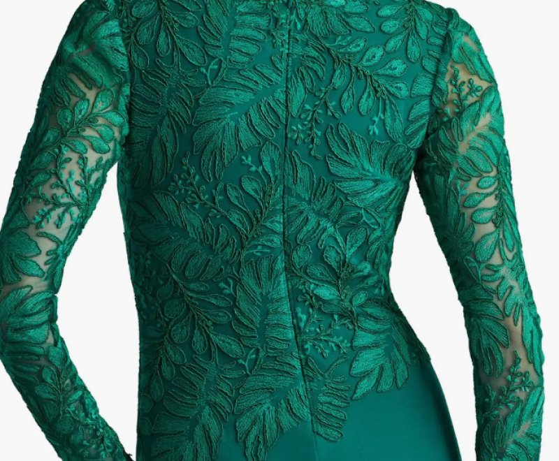 画像4: Tadashi Shoji  タダシショージ  Caliste Embroidered Crepe Gown   グリーン系  (4)