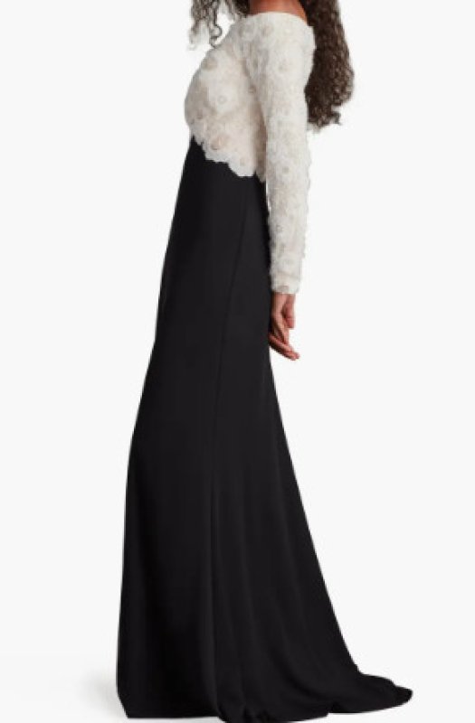 画像3: Tadashi Shoji  タダシショージ   Giuliana Embroidered Bodice Gown ブラック、ホワイト (3)