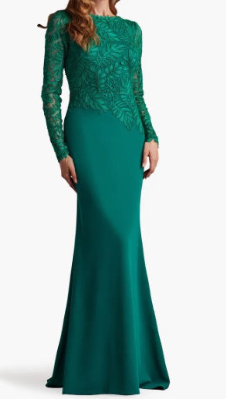 画像1: Tadashi Shoji  タダシショージ  Caliste Embroidered Crepe Gown   グリーン系  (1)