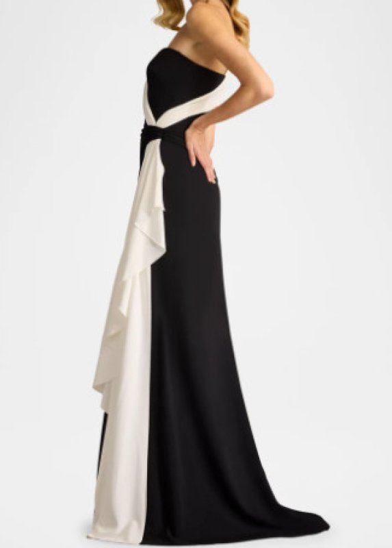 画像2: Tadashi Shoji タダシショージ　 Lune Waterfall Sash Gown   ブラック、ホワイト (2)