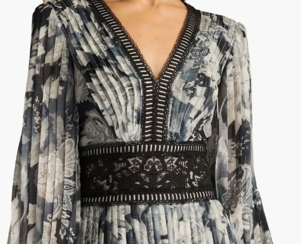 画像3: 限定セール!Tadashi Shoji タダシショージ  Derby  プリーツシフォンドレス ブラック、アイボリー系   (3)
