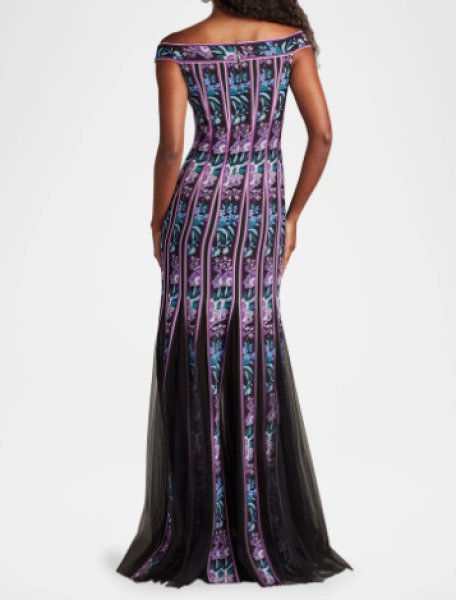 画像3: Tadashi Shoji タダシショージ  Weston Floral Ribbon and Tulle Gown  ブラック、パープル系 (3)
