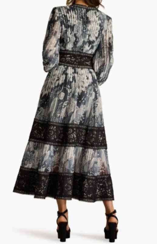 画像2: 限定セール！Tadashi Shoji タダシショージ  Derby  プリーツシフォンドレス　ブラック、アイボリー系   (2)