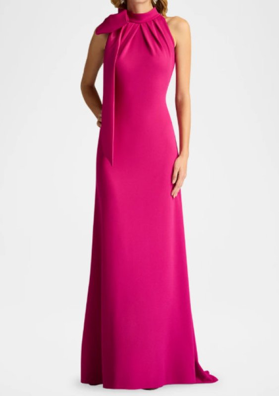 画像1: Tadashi Shoji  タダシショージ   　SIMS SHOULDER BOW HALTER GOWN　ピンク  01113 (1)