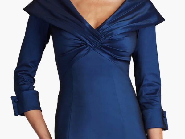 画像4: Tadashi Shoji タダシショージ  Blythe Portrait Collar Gown ネイビー  13569 (4)