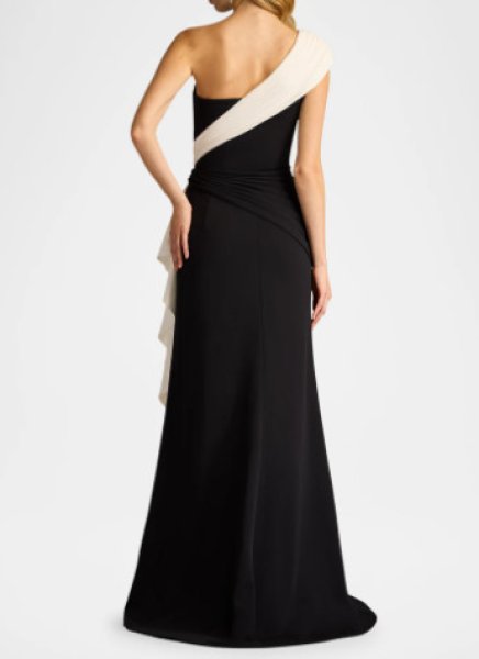 画像3: Tadashi Shoji タダシショージ　 Lune Waterfall Sash Gown   ブラック、ホワイト (3)