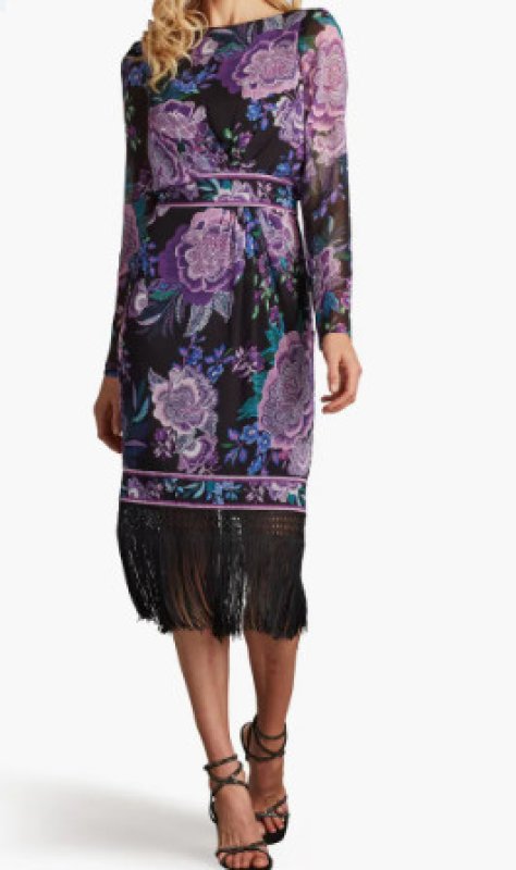 画像1: Tadashi Shoji  タダシショージ  　Akilah Floral Blouson Midi Dress　パープル系 (1)