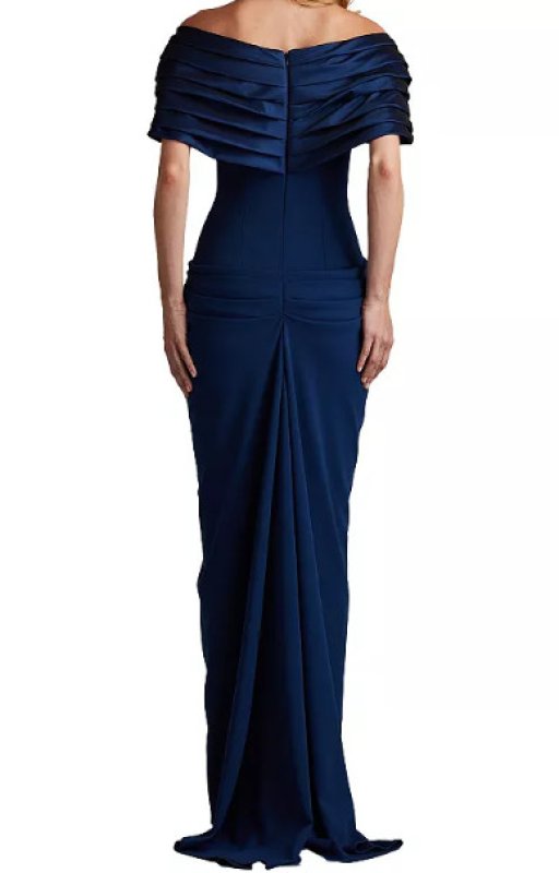 画像2: Tadashi Shoji タダシショージ  Seraphine Pleated Portrait Collar Gown　ネイビー (2)