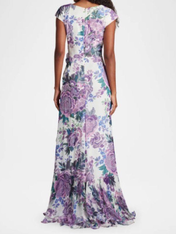 画像2: Tadashi Shoji  タダシショージ  Sinai Floral Cascading Ruffle Gown　ホワイト、パープル系 (2)