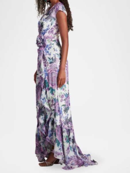 画像3: Tadashi Shoji  タダシショージ  Sinai Floral Cascading Ruffle Gown ホワイト、パープル系 (3)