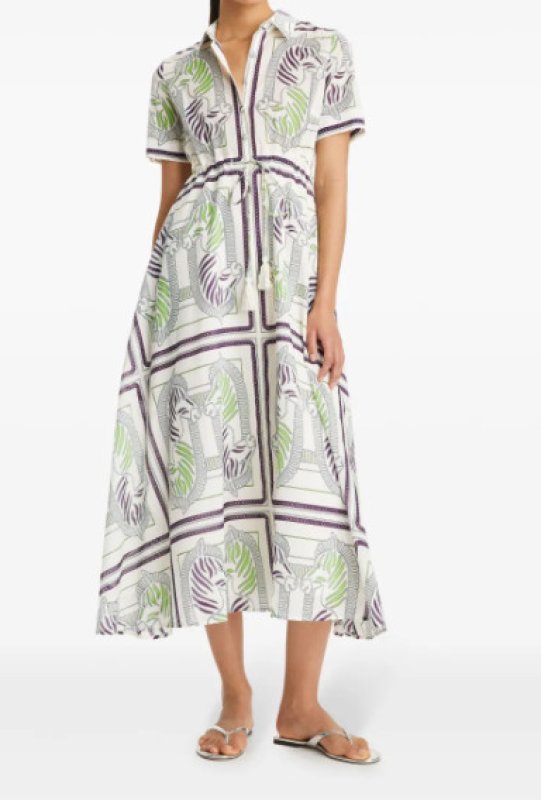 画像1: Tory Burch トリーバーチ　Printed Cotton Shirtdress  ivory zebra scarf (1)