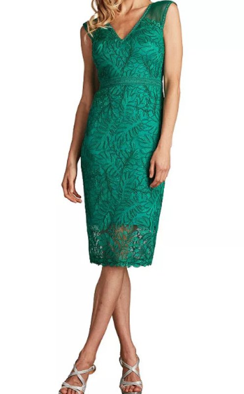 画像1: Tadashi Shoji  タダシショージ   Evonne Embroidered Dress  グリーン系  (1)