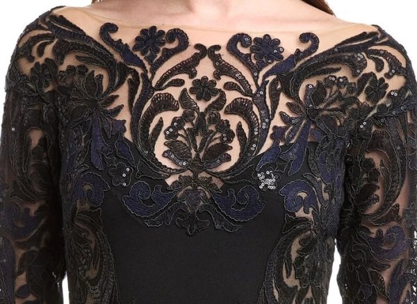画像3: Tadashi Shoji タダシショージ  Damita Sequin Embroidered Illusion Gown ブラック (3)