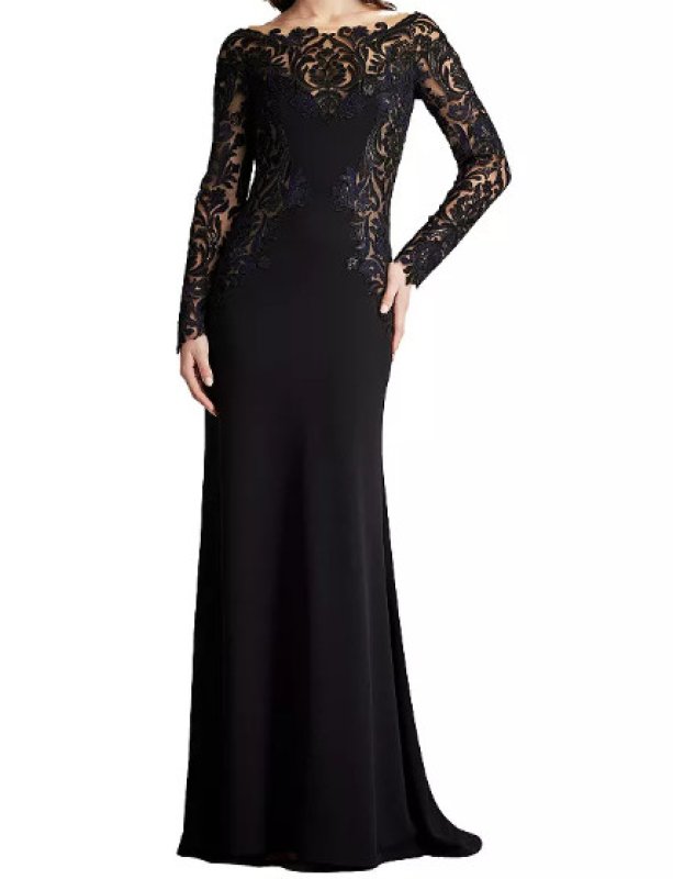 画像1: Tadashi Shoji タダシショージ　 Damita Sequin Embroidered Illusion Gown　ブラック (1)