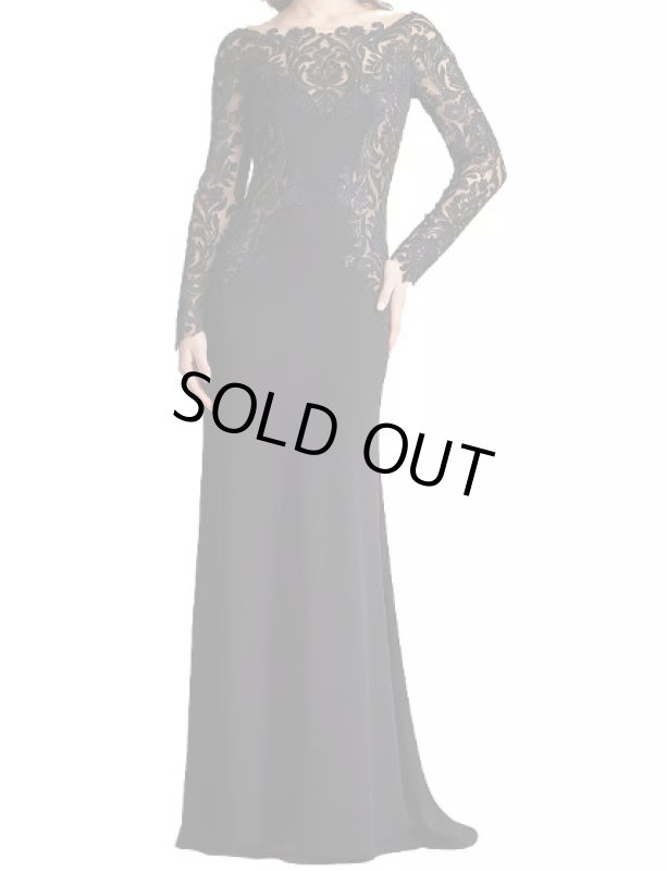 画像1: Tadashi Shoji タダシショージ　 Damita Sequin Embroidered Illusion Gown　ブラック (1)