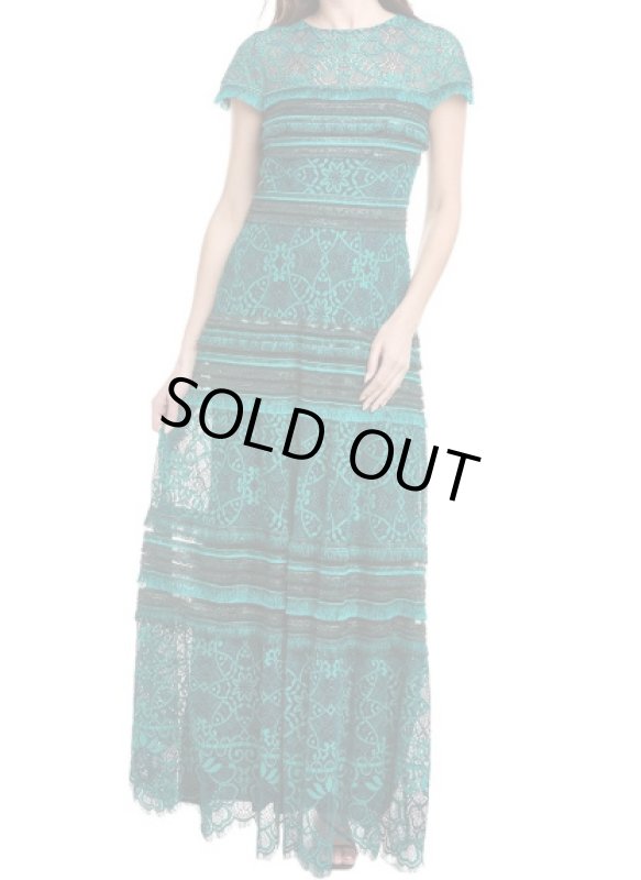 画像1: セール！Tadashi Shoji タダシショージ    Texture Lace Gown グリーン系 (1)