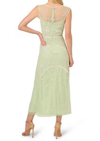 画像2: Adrianna Papell　アドリアナパペル  Beaded Mesh Sleeveless A-Line Midi Dress  04041 (2)