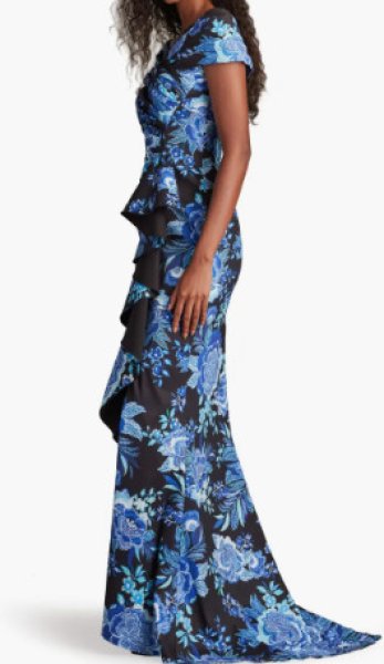 画像3: Tadashi Shoji  タダシショージ  Leticia Floral Waterfall Flounce Gown ブラック、ブルー系 (3)