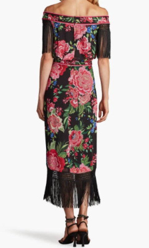 画像2: Tadashi Shoji  タダシショージ　 Kaiser Floral Fringe Midi Dress  ブラック、ピンク系 (2)