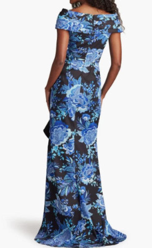画像2: Tadashi Shoji  タダシショージ  Leticia Floral Waterfall Flounce Gown　ブラック、ブルー系 (2)