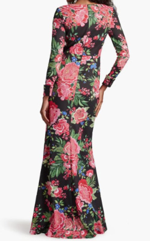 画像2: Tadashi Shoji  タダシショージ  Talvo Floral Print Wrap Gown ブラック、ピンク系 (2)