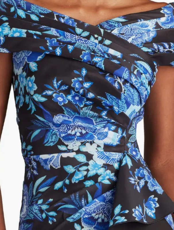 画像4: Tadashi Shoji  タダシショージ  Leticia Floral Waterfall Flounce Gown　ブラック、ブルー系 (4)