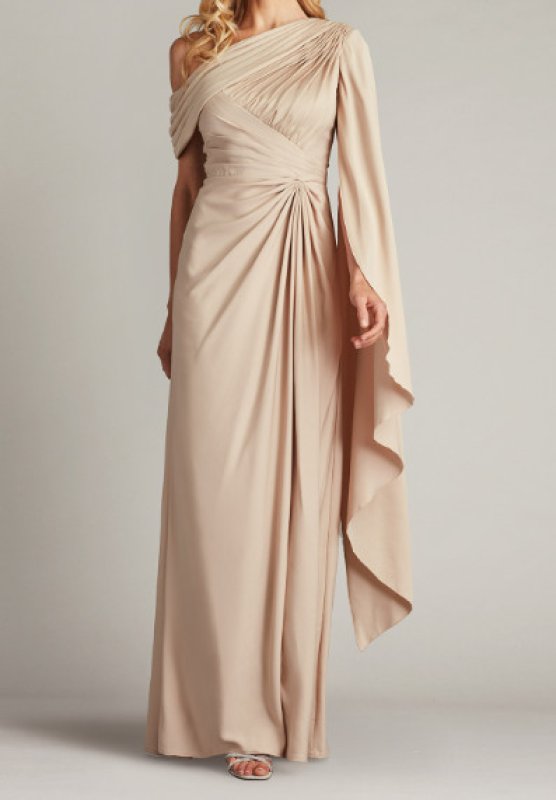 画像1: 【アンミカさん愛用】Tadashi Shoji  タダシショージ   EMBER  ケープスリーブドレス　ベージュ系  08072 (1)