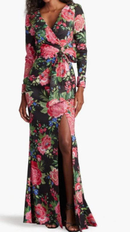 画像1: Tadashi Shoji  タダシショージ  Talvo Floral Print Wrap Gown ブラック、ピンク系 (1)