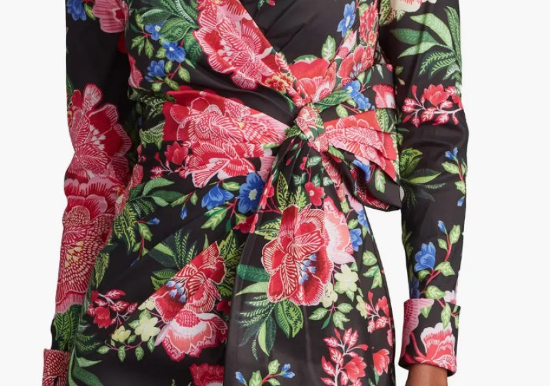 画像4: Tadashi Shoji  タダシショージ  Talvo Floral Print Wrap Gown ブラック、ピンク系 (4)