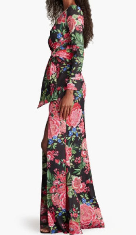 画像3: Tadashi Shoji  タダシショージ  Talvo Floral Print Wrap Gown ブラック、ピンク系 (3)