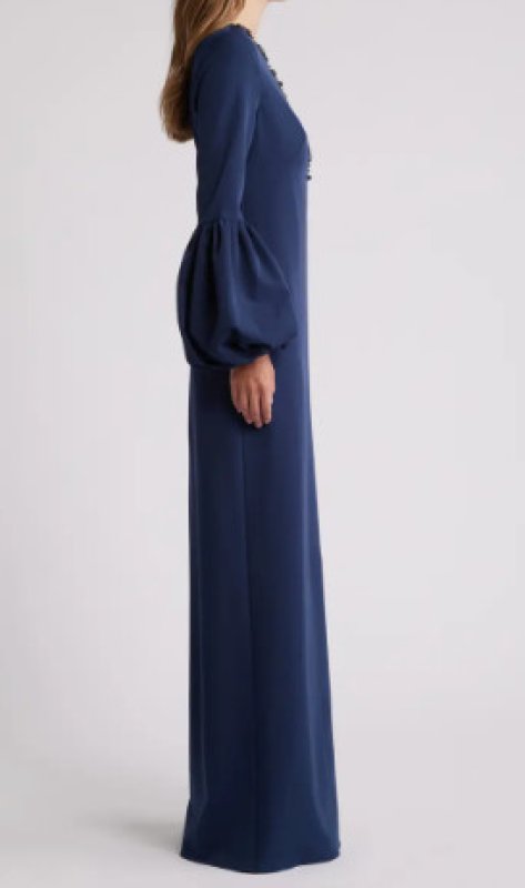 画像3: セール！ Marchesa Notte マルケッサノッテ  Embellished Long Sleeve Crepe Gown ネイビー  13603 (3)