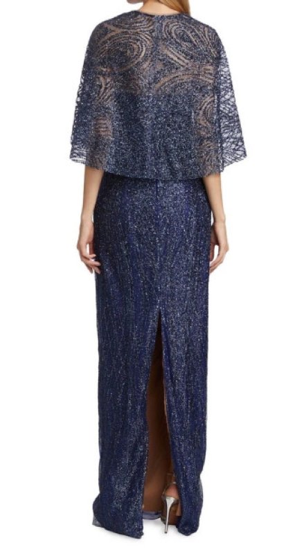 画像3: セール！ Marchesa Notte マルケッサノッテ　ケープ付き Embellished Sequin Column Gown　ネイビー  05202 (3)