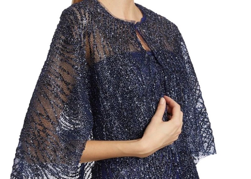 画像5: セール！ Marchesa Notte マルケッサノッテ　ケープ付き Embellished Sequin Column Gown　ネイビー  05202 (5)