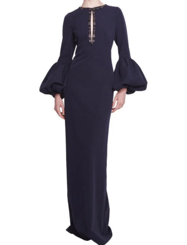 画像1: セール！ Marchesa Notte マルケッサノッテ  Embellished Long Sleeve Crepe Gown ネイビー  13603 (1)