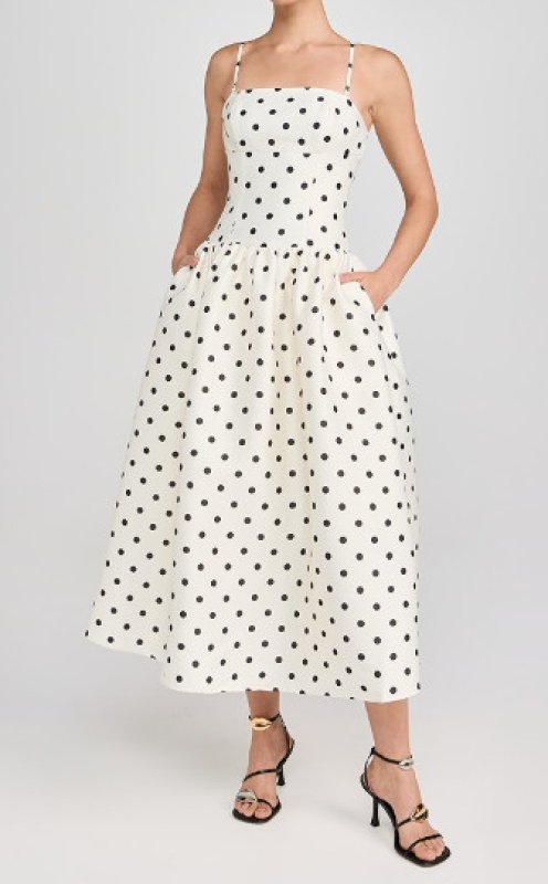 画像1: 【セレブ多数愛用】Self Portrait　セルフポートレート　Cream Polka Dot Taffeta Midi Dress. 04262 (1)