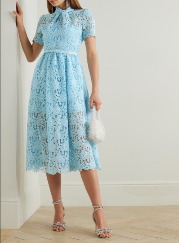 画像1: Self Portrait　セルフポートレート　Belted guipure lace midi dress　ブルー (1)