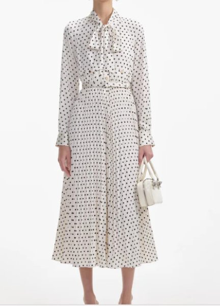 画像3: Self Portrait セルフポートレート Cream Polka Dot Satin Midi Dress  04261 (3)